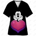 thumbnail image 3 of Ropa de enfermería para mujer, camiseta de enfermería con estampado de Disney Minnie y Mickey, tops informales de manga corta con cuello en V y bolsillo, uniforme para mujer, 3 of 5