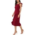 thumbnail image 4 of INSPIRE CHIC Women's Sleeveless Square Neck Ruffle Cocktail Midi Dress XL Wine Red, 4 of 6