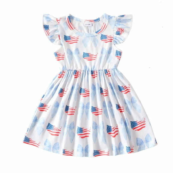 Gubotare Toddler 4th of July Dress Toddler Girl Dresses Flutter Sleeve Summer Clothes School Outfit Girls Casual Swing Ruffle Dress (White,Size 3-4 Years)