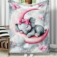 thumbnail image 3 of 1 Piece Cute Good Night Elephant and Moon Printed Flannel Blanket - Lightweight, Soft, and Warm All-Season Blanket with Adorable Elephant and Butterfly Design, 3 of 4