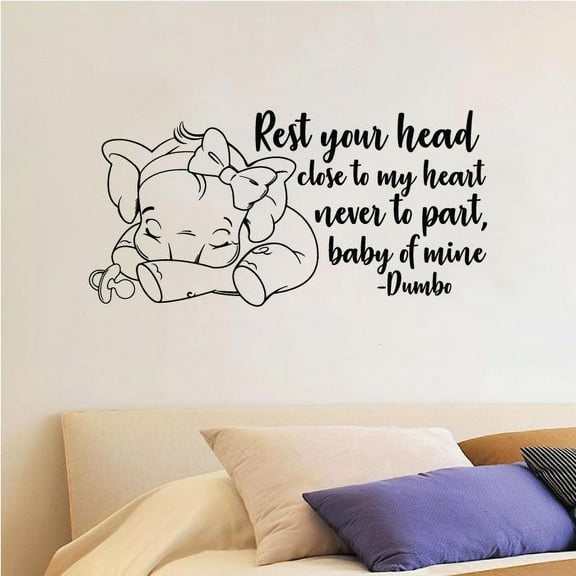 Rest Your Head Close To My Heart Never To Part Baby Of Mine - Disney Movie Dumbo Quote Wall Decal Wall Art For Kids Room Bedroom Nursery Boys Girls Room Vinyl Wall Art Wall Sticker Size (10x10 inch)
