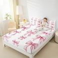 thumbnail image 4 of Feelyou Dreamy Pink Bow Twin Sheet Sets for Girls, Cartoon Bowknot Twin Fitted Sheet, Cute Princess Cartoon Flat Sheet, Luxury Bedroom Decor, 3 Pieces, 4 of 7