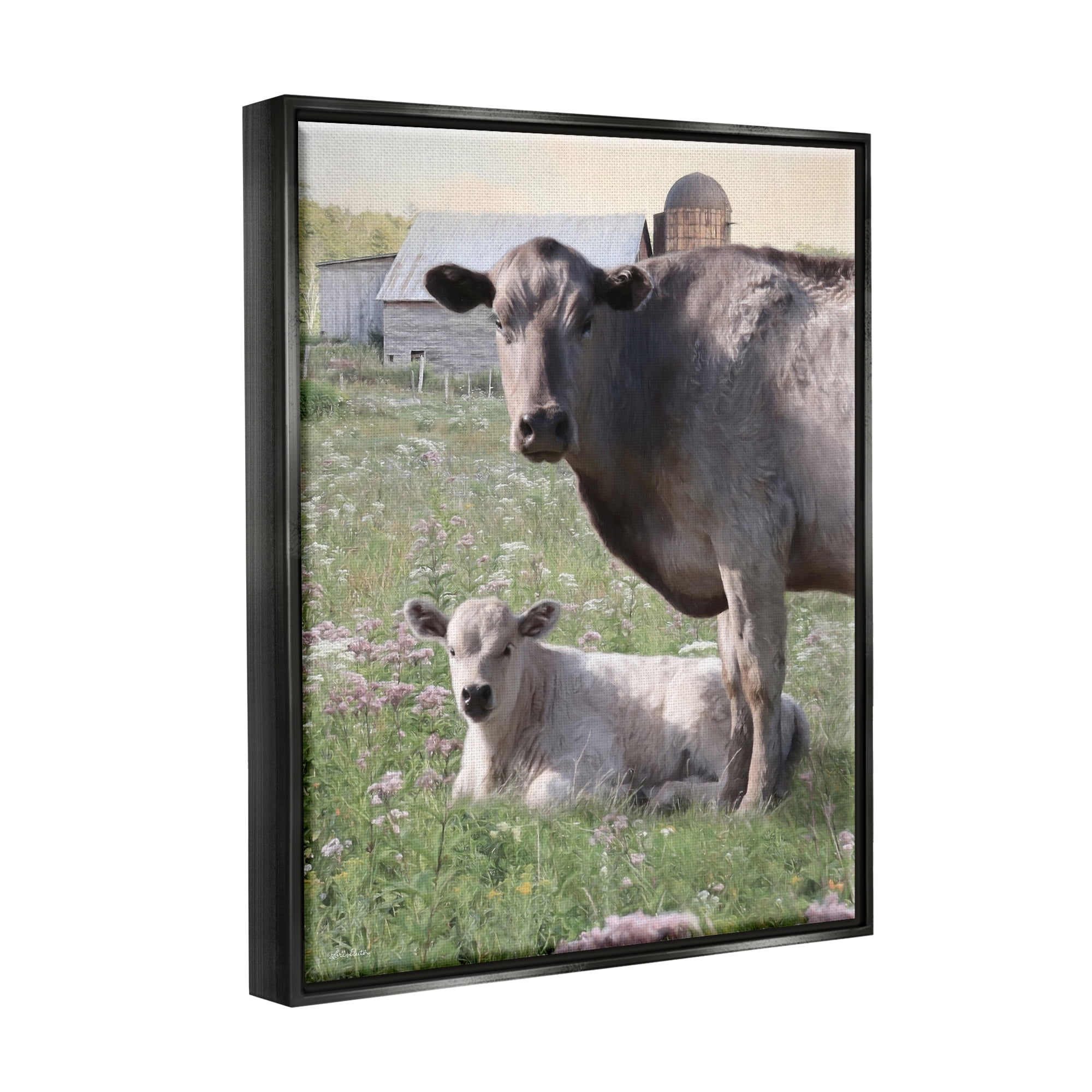 Stupell Country Cattle & Calf Farm Meadow Animals & Insects Photography Black Floater Framed Art Print Wall Art
