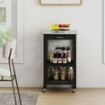 thumbnail image 3 of Giantex Kitchen Island Cart, Utility Storage Trolley, Serving Tray & Slatted Shelf, Buffet Serving Cart w/Lockable Wheels for Dining Room, Black, 3 of 8