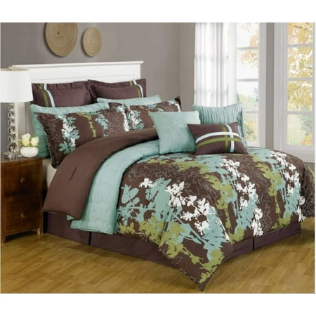 Legacy Decor 12 Pc Teal Green Brown And White Floral Print