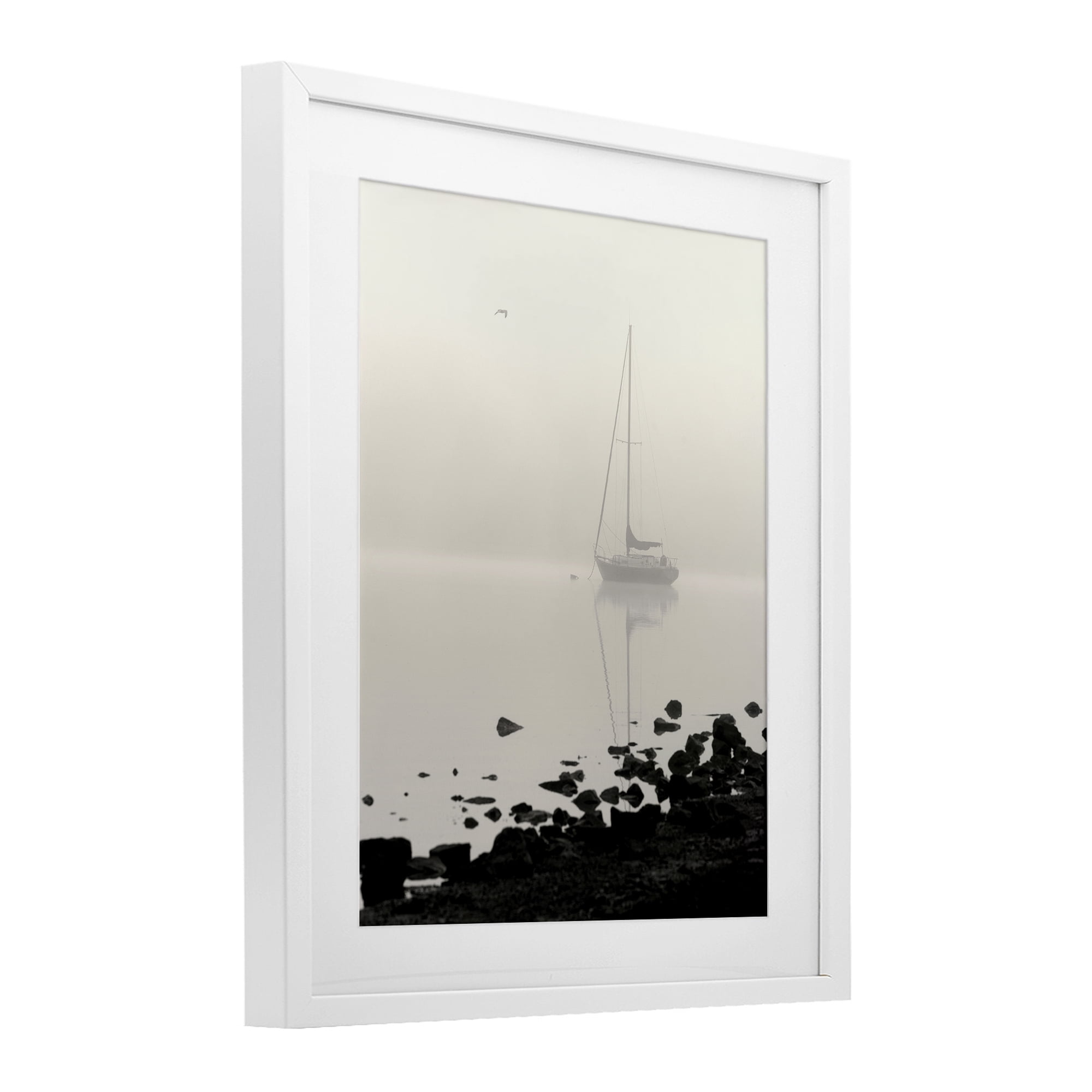 Stupell Industries Moored In Fog White Framed Print Under Glass, design by Nicholas Bell