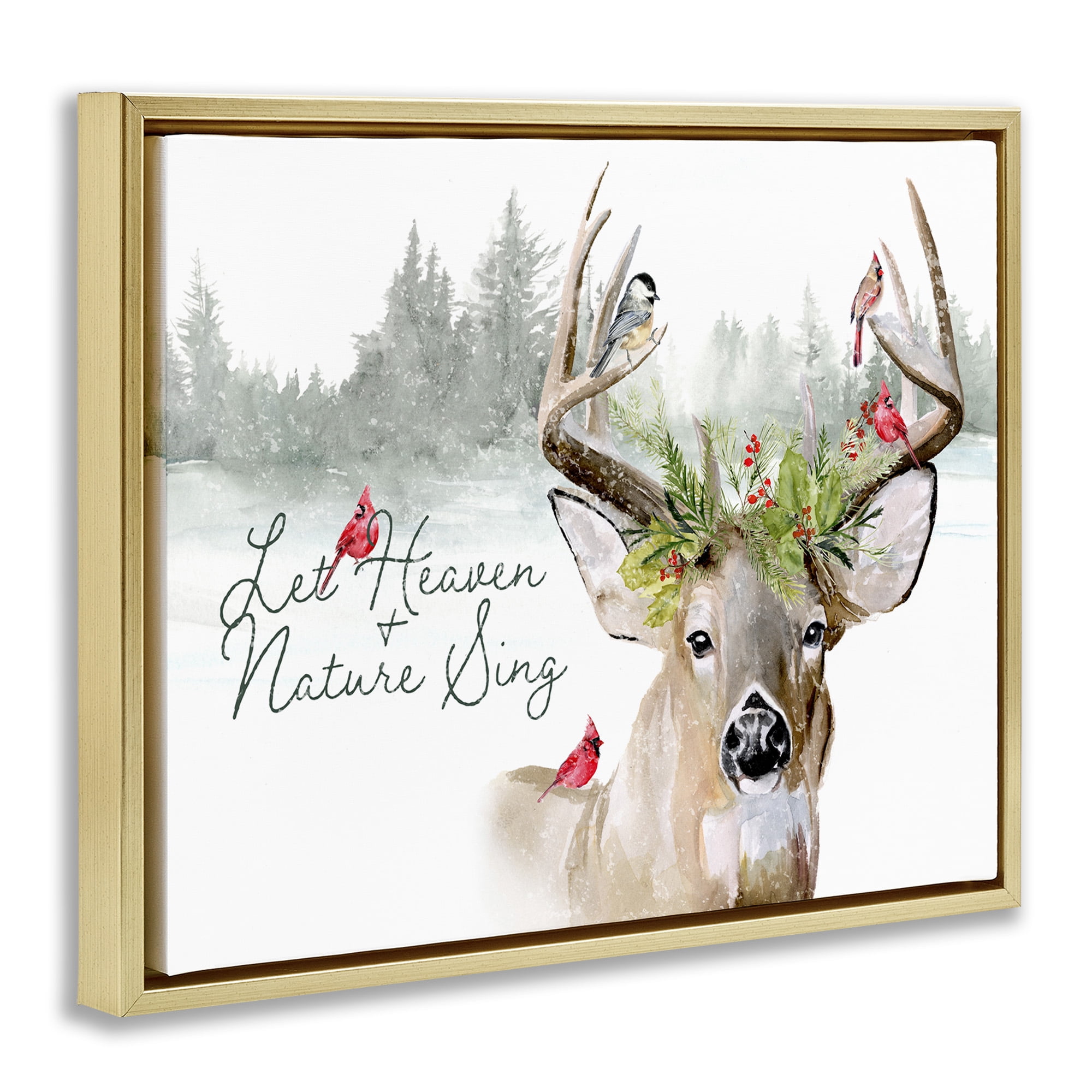 Stupell Industries Motivational Winter Reindeer Animals & Insects Painting Gold Floater Framed Canvas Art Print Wall Art, 21 x 17