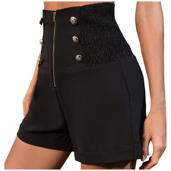 DHFJKG Women's Retro Punk Shorts Rock High Rise Smocked Waist Zipper Front Casual Summer Gothic Shorts Versatile Bottoms