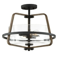 Ryder 16.5 in. 2-Light forged Black Rustic Entryway Semi-Flush Mount with Clear Glass Shade