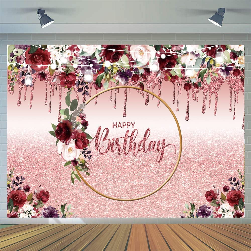 Rose Gold Birthday Backdrop for Girls Women Happy Birthday Party