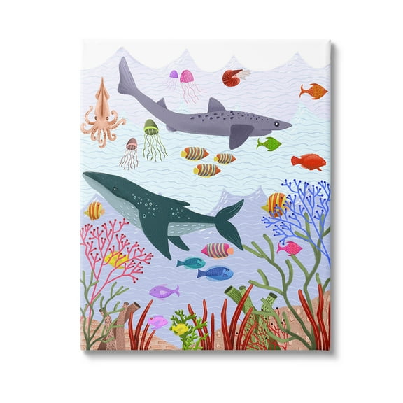 Stupell Industries Underwater Sea Animals Animals & Insects Painting Gallery Wrapped Canvas Art Print Wall Art, 16 x 20