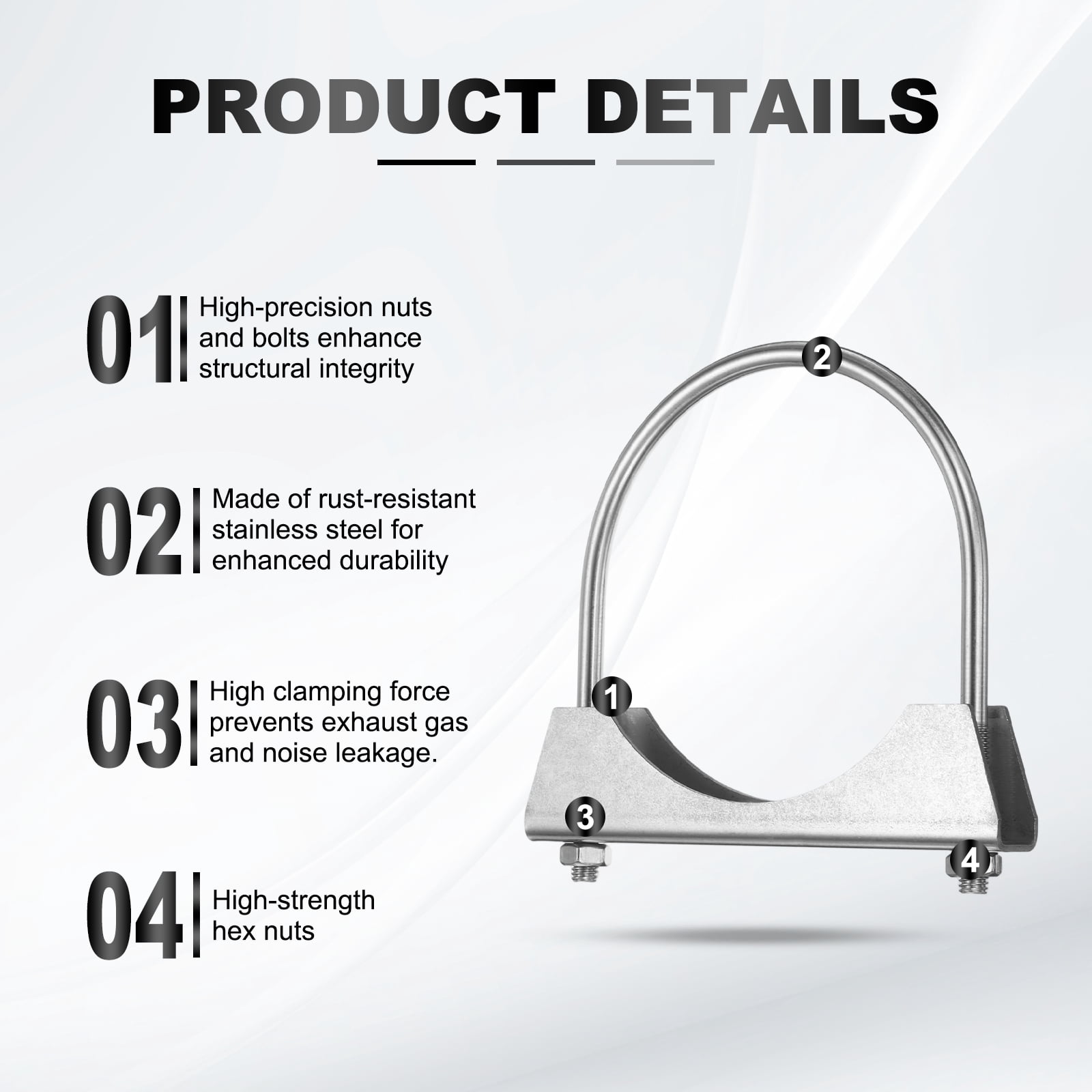 Uxcell 2pcs U Bolt Muffler Exhaust Clamp 102mm/4.02" 304 Stainless Steel U-Bolt Clamps Muffler Tip Hook Saddle Exhaust Clip for Tip Pipes Connection