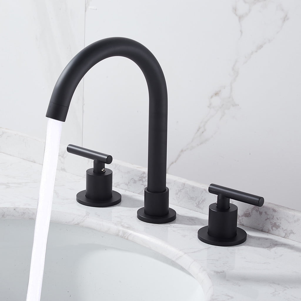 Two Handle 8 inch Widespread Bathroom Sink Faucet with Supply Hose Black 