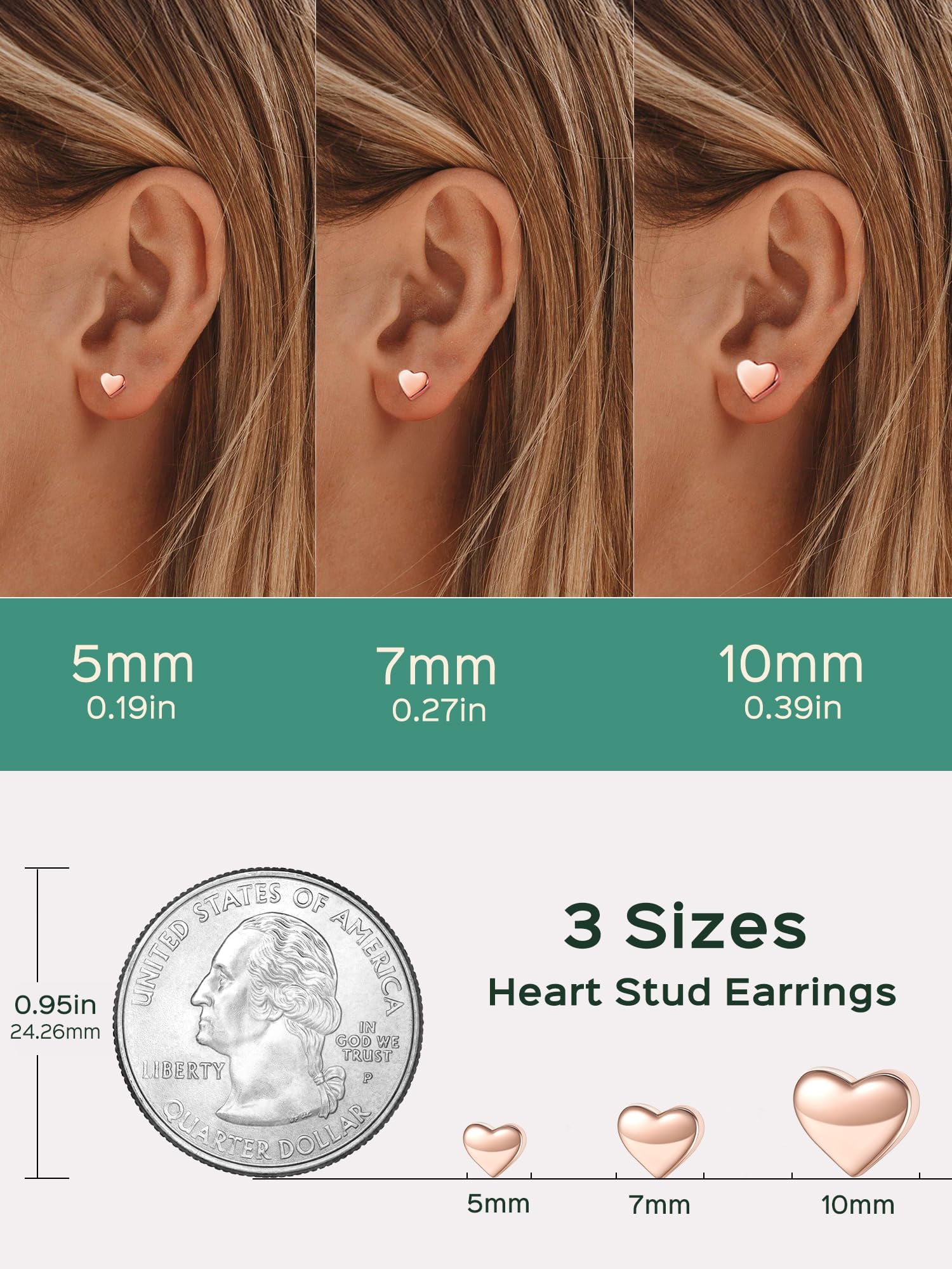 ChicSilver Rose Gold Plated Heart Earrings for Women 925 Silver Studs Statement Earring Trendy Valentines Earring Valentine's Day Gifts for Her