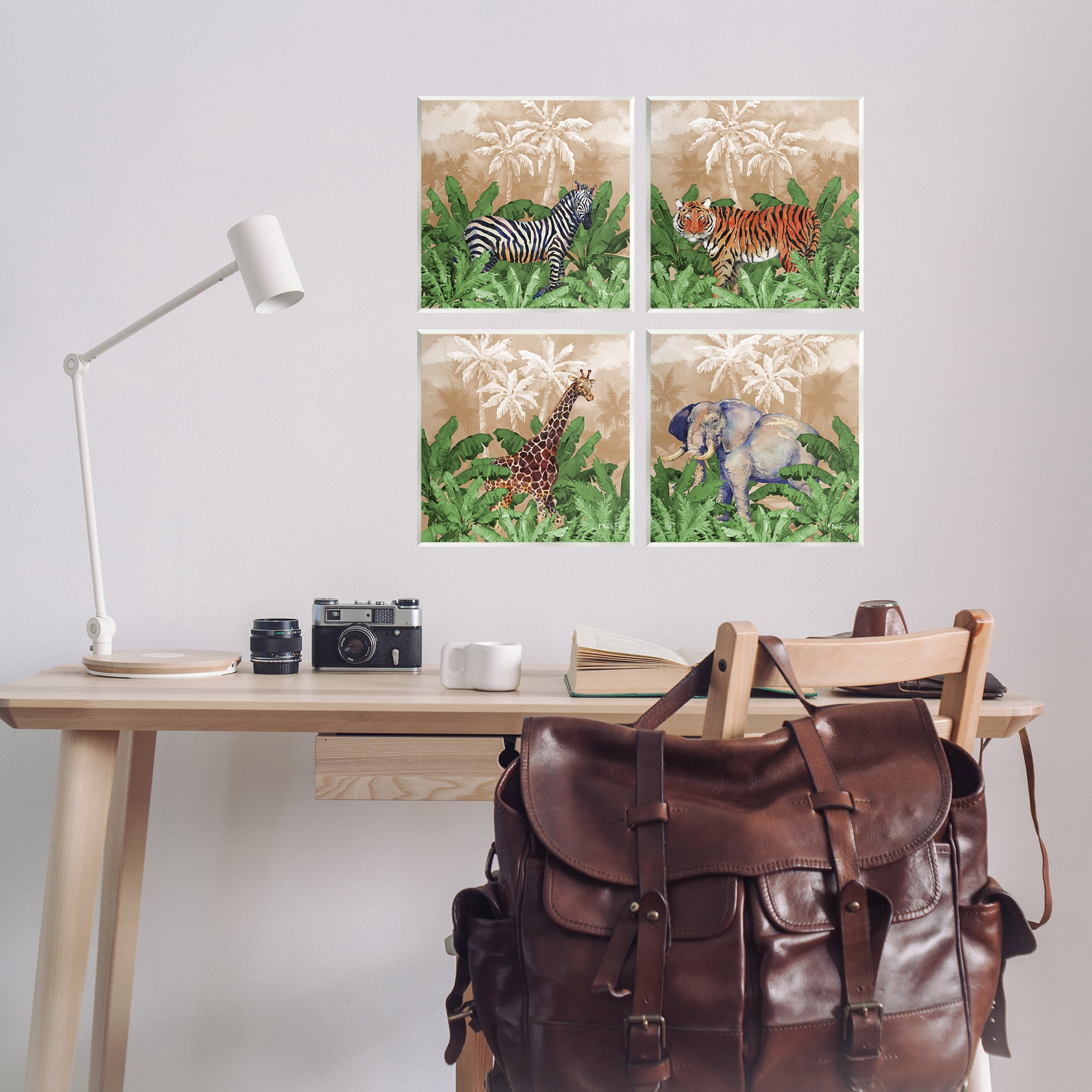 Stupell Industries Jungle Animals & Palms Animals Painting Unframed Art Print Wall Art, 12 x 12, Set of 4