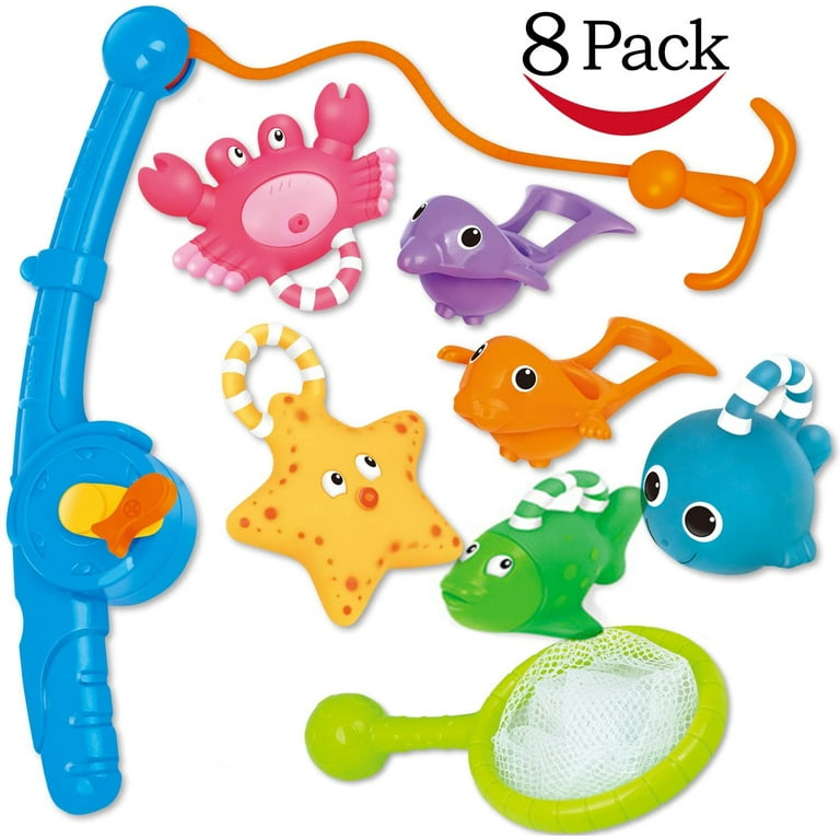 CNKOO 8pcs Bath Toy, Including Fishing Floating Squirts, Water Scoop, Fish  Net for Babies Play 