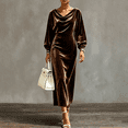 thumbnail image 6 of KLHDSF Women's Long Sleeve Fall Midi Velvet Dresses for Wedding Guest Dresses Modest,Frocks,Paris Outfits,Ropa De Mujer Casual Y Moderna Coffee XXL, 6 of 6