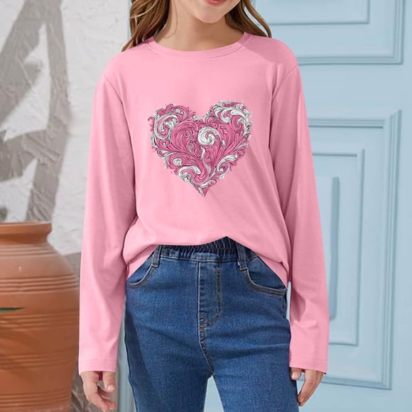 Blusas y camisas de manga larga con cuello redondo CUHK Top estampado de cuello redondo para primavera y verano Jersey informal Camisa básica de manga larga para niños y niñas Blusa de poliéster para