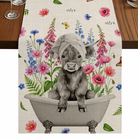 Table Runners 60 Inches Long Dress Scarves, Pink Flowers Yak Farmhouse Kitchen/Dining Table Runner, Small Coffee Tablerunners, Spring Floral Butterflies Rustic 13x60 Inch