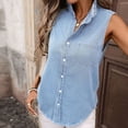thumbnail image 5 of Levmjia Women Sleeveless Denim Shirt Vintage Ruffle Collar Button Up Pocket Casual Jean Vest Loose Fit Summer Top Solid Color Western Style, 5 of 7