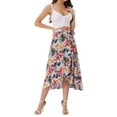 thumbnail image 2 of Falda Tropical Floral con Volantes para Mujeres INSPIRE CHIC, con Nudo Autoadhesivo, Falda de Playa Hawaiana, Blanca y Rosa, Talla S, 2 of 6