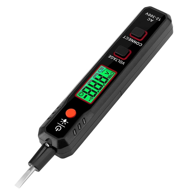 Probador de voltaje/bolígrafo de voltaje de contacto y sin contacto de 12 V-300 V con NCV, probador de cable vivo/nulo probador eléctrico con alarma de zumbador de pantalla LCD