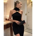 thumbnail image 6 of Women Halter Neck Pleated Twist Front Tank Tops Trendy Slim Fit Sleeveless Hollow Out Halter Top Clubwear Black S, 6 of 9