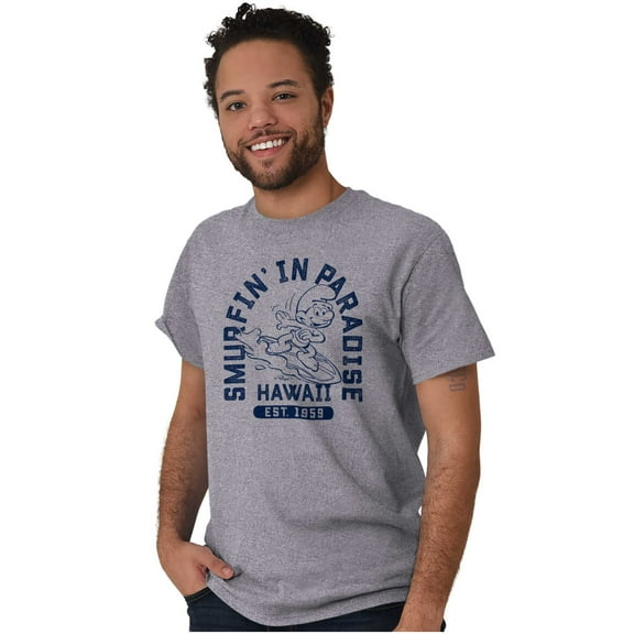 Hawaii HI Surfer Beach Waves Smurfs Men's Graphic T Shirt Tees Brisco Brands S