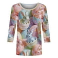 thumbnail image 5 of Women's Cotton T Shirts Oversized Crewneck Easter Printed 3/4 Sleeve Shirt Top Summer Casual Round Neck Plus Size Loose Comfy Going Out Tee Shirt, 5 of 9