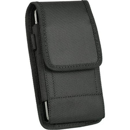 Heavy Duty Nylon Swivel Pouch (Alcatel OneTouch Fierce XL , Extra Large Ultra Rugged Pouch Case Holster Black Nylon Canvas Flap with Steel Metal Belt Clip + Carabiner Hook, Brand New Heavy Duty.., By)