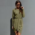 thumbnail image 4 of Vestidos midi de punto tipo gofre con cuello redondo y cintura imperio de manga larga para mujer （verde）,M, 4 of 5