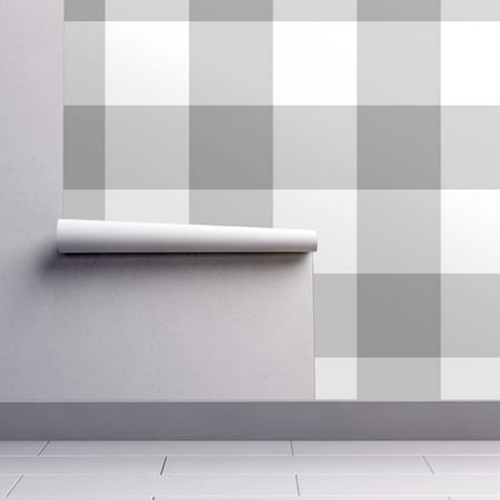 Plaid Wallpaper - Peel-and-Stick Removable Wallpaper Grey Check Checkered Plaid Check Large