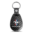 thumbnail image 1 of iPick Image for Ford Mustang Tri-Bar Real Black Carbon Fiber with Leather Strap Large Tear Drop Key Chain, Official Licensed, 1 of 5