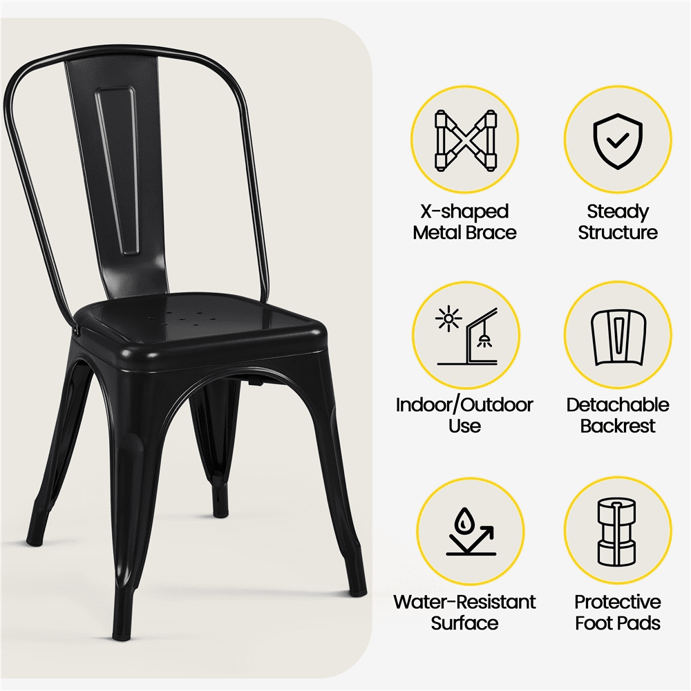 Alden Design Dining Chair, Set of 4, Black