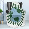 thumbnail image 4 of Earth Day Soft Flannel Fleece Throw Blanket, Children United Holding Hands Surrounding Planet Earth, Cozy Plush for Indoor and Outdoor Use, 50" x 70", Sky Blue Green, by Ambesonne, 4 of 5