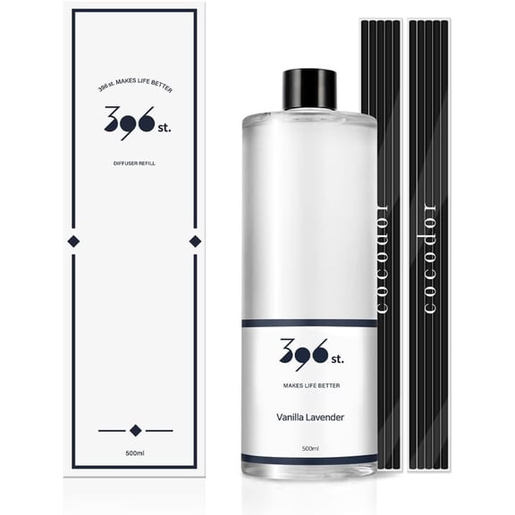 Vanilla Lavender Scented Oil Refills for Reed Diffuser, 16.9oz(500ml), 10 Fiber Reed Sticks, Home Fragrance