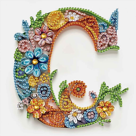 Diamond Painting Kit, Flower-Shaped Letter C with Unique Design, Ideal for Home Decor and Gifts 6.69 x 6.69in