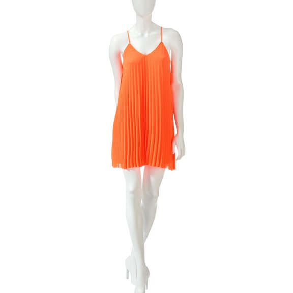 Sequin Hearts by My Michelle Juniors Accordion Pleated Neon Orange Dress