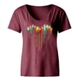 thumbnail image 4 of ICHUANYI Clearance Women Summer Sexy V Neck Gradient Print Regular Women Short Sleeves(Wine, S) ICHUANYI WER2023080905303, 4 of 4