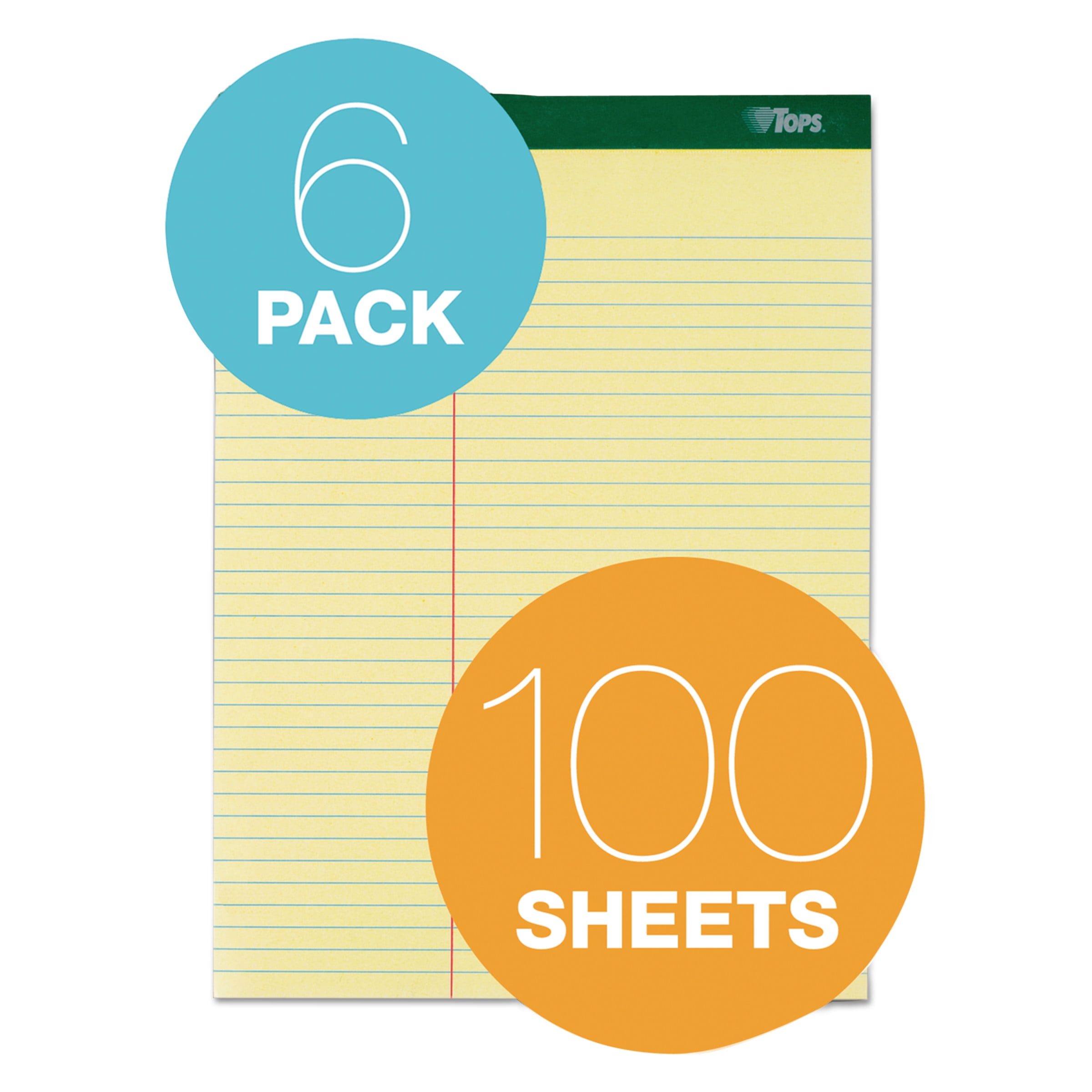 Tops Letr-trim Perforated Law-ruled Writing Pad - 100 Sheet - 16 Lb - 8.50" X 11.75" - 6 / Pack - Canary Paper (TOP63396)