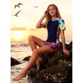 thumbnail image 4 of Aideaone Girls Short Sleeve Swimsuit 2-Piece Tankini Rash Guard Bathing Suit Sets Beach Swimwear 8-14T, 4 of 6