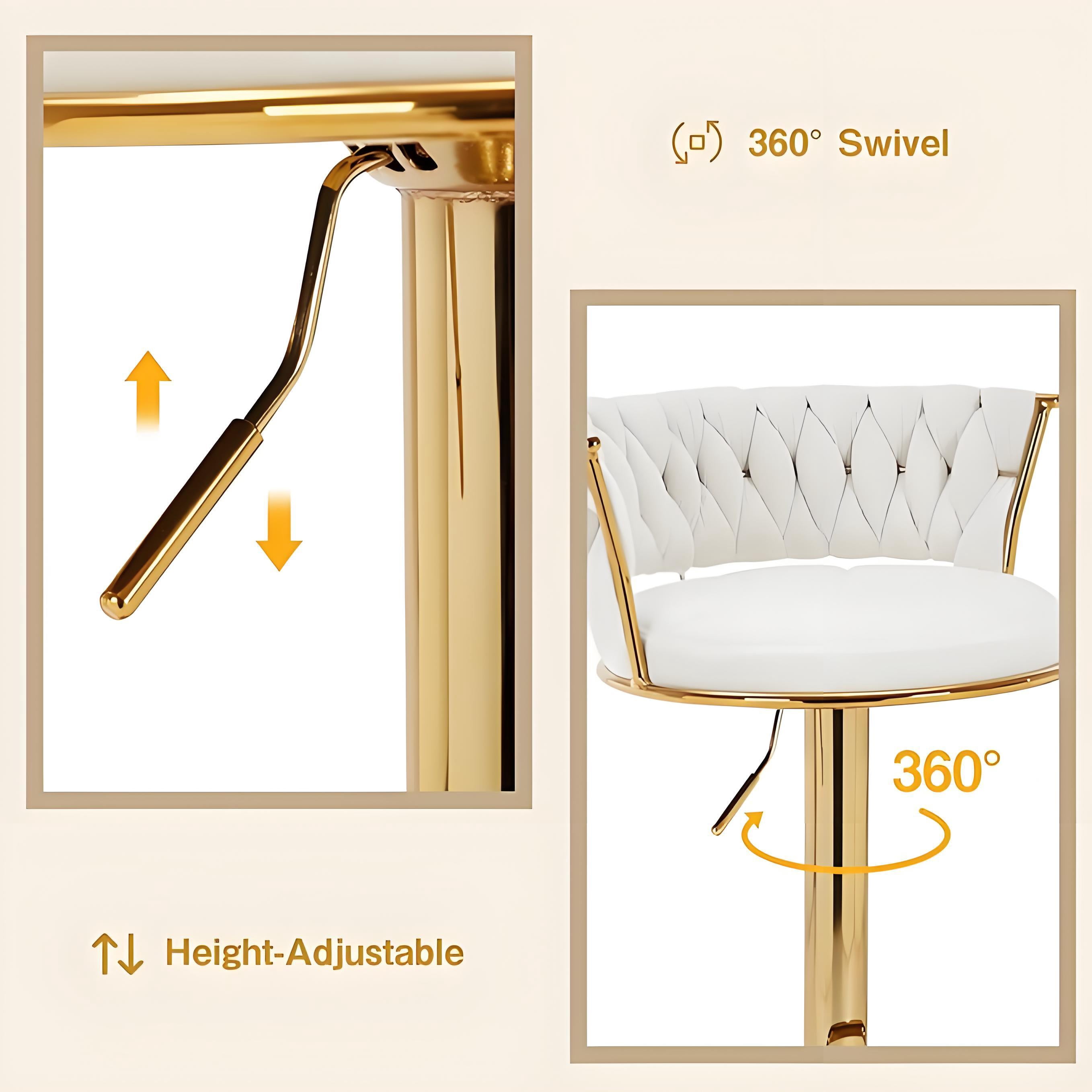 Howcool Velvet Swivel Bar Stools Set of 2 with Back and Arms, Adjustable Counter Height Kitchen Island Chairs with Gold Metal Legs & Base for Home Bar Dining Room