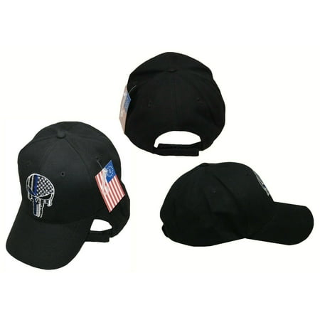USA Police Law Enforcement Punisher Demon Skull Thin Blue Line Black 3D Hat Cap