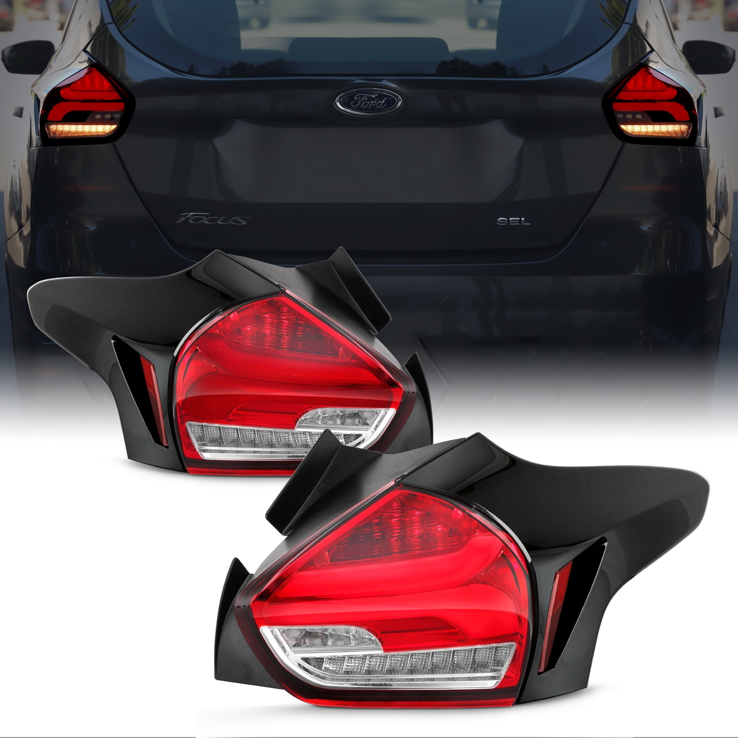 For 2015-2017 Focus Hatchback [LED Sequential] Tube Bar Red Tail