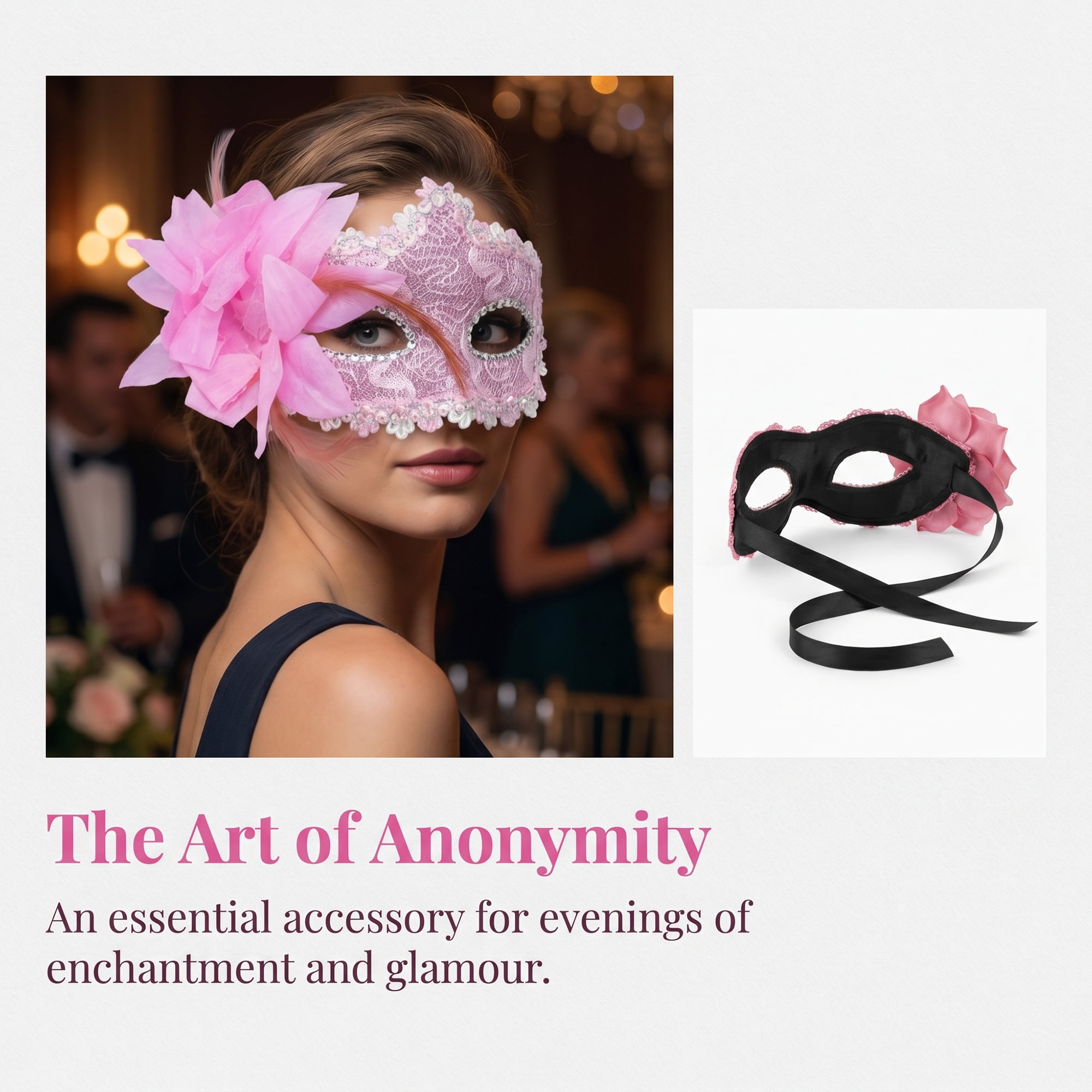 Unique Bargains Venetian Masquerade Mask, Side Flower Rose Eye Mask Pink 6.3" x 4.3"