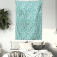 thumbnail image 3 of Teal Tapestry, Classical Lace Style Pattern with Romantic Feminine Elements Inspired Artwork Print, Wall Hanging for Bedroom Living Room Dorm Decor, 40W X 60L Inches, Teal Beige, by Ambesonne, 3 of 5