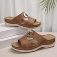thumbnail image 5 of KIJBLAE Women's Stitched Metal Buckle Wedge Flip Flops, Fashion Comfort Open Toe Casual Beach Summer Vacation Slippers Brown 36, 5 of 9
