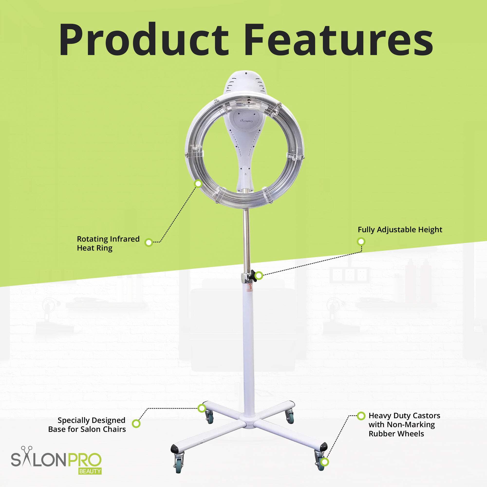 SalonPro Orbiting Halo Compact Infrared Hair Dryer  Color Processor – Rolling Base, White