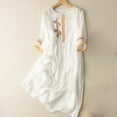 thumbnail image 2 of Plus Size Cotton Linen Dresses for Women Short Sleeve Summer Midi Dress with Pockets White XL, 2 of 5