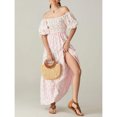 thumbnail image 6 of Pink Boho Floral Print Square Neck Puff Sleeve A-Line Tiered Maxi Dress With Smocked Waist, 6 of 8